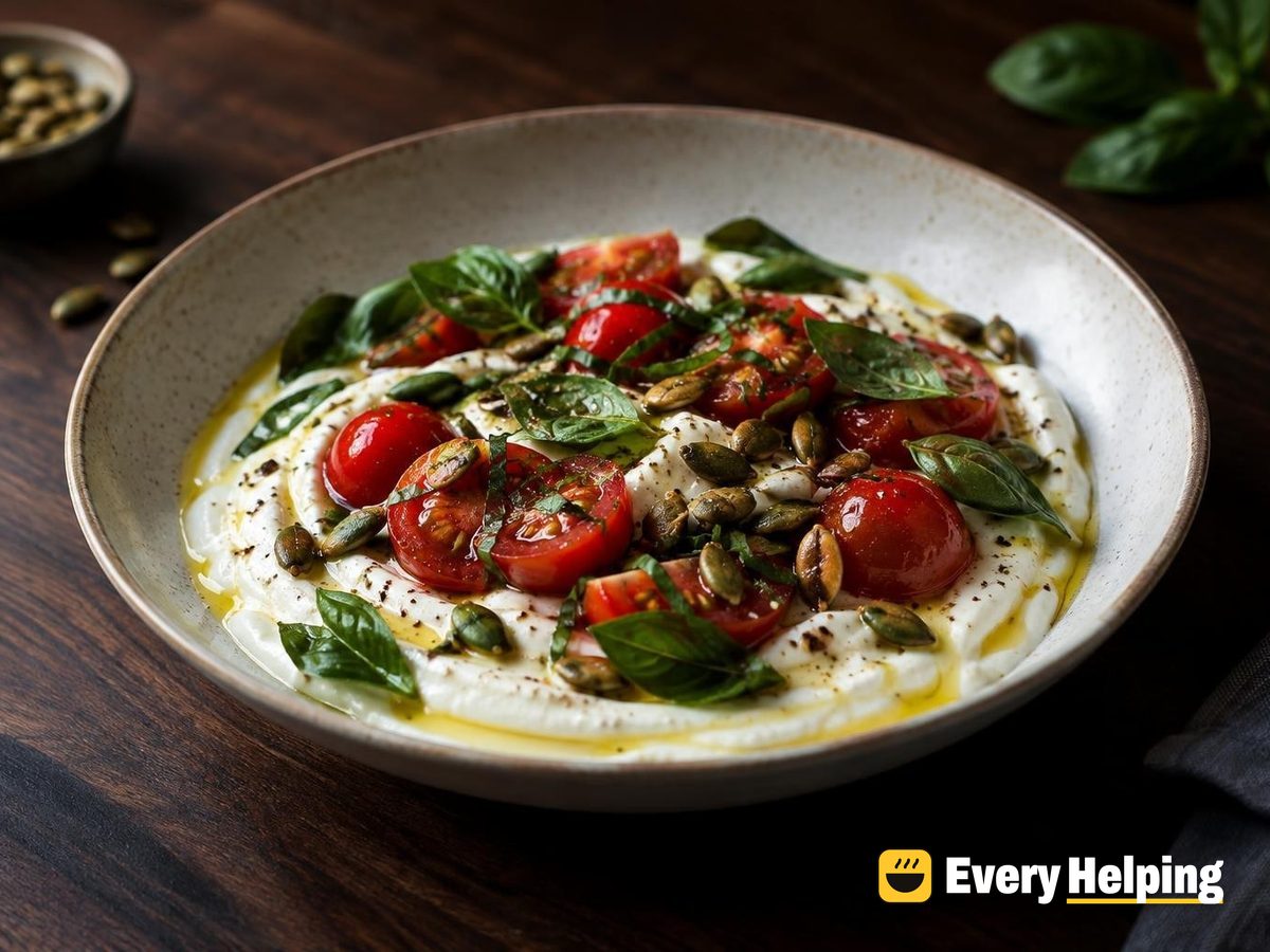 Creamy Stirred Skim Yogurt with Basil and Tomatoes