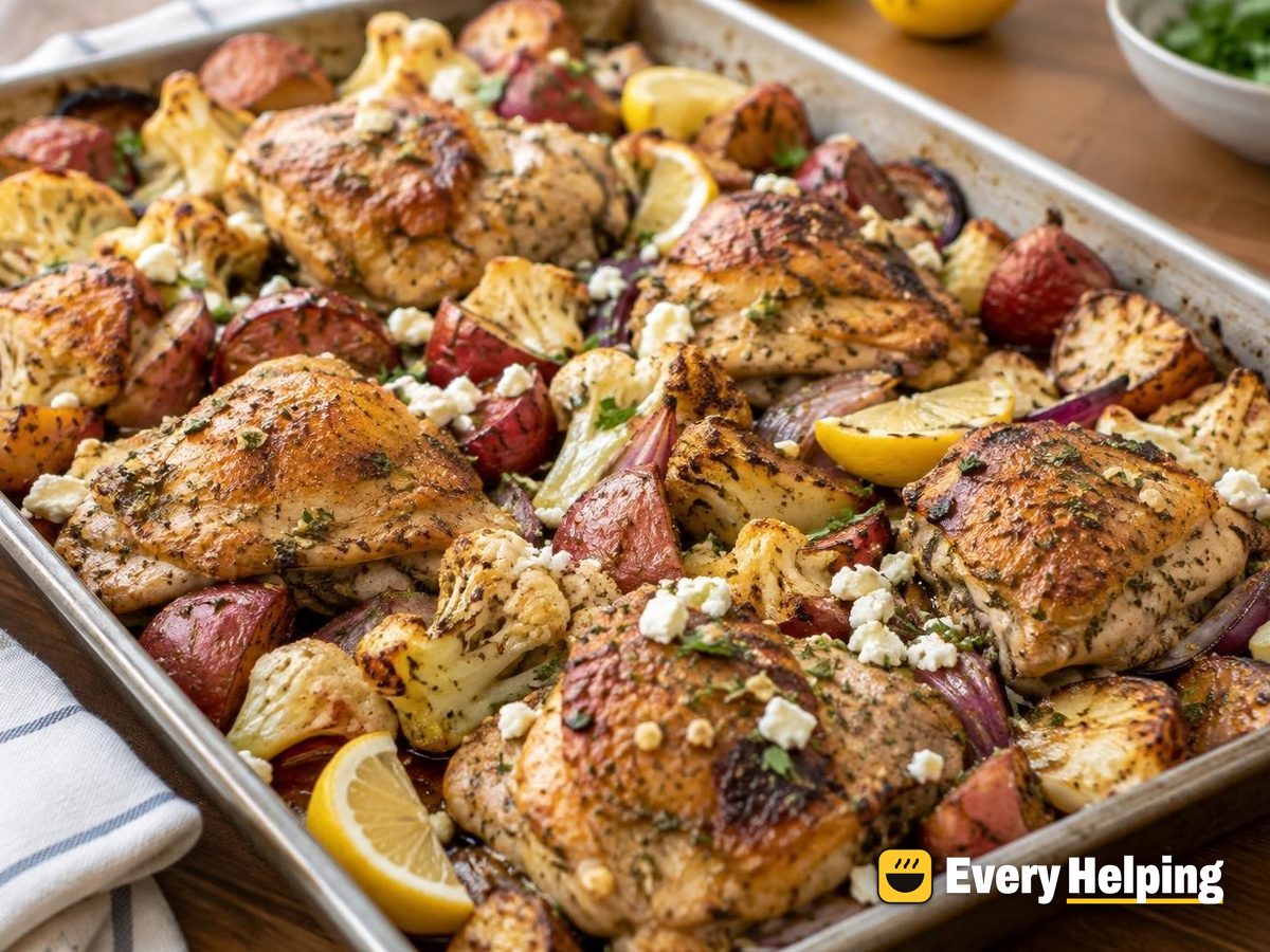 Lemon Oregano Chicken with Potatoes and Cauliflower