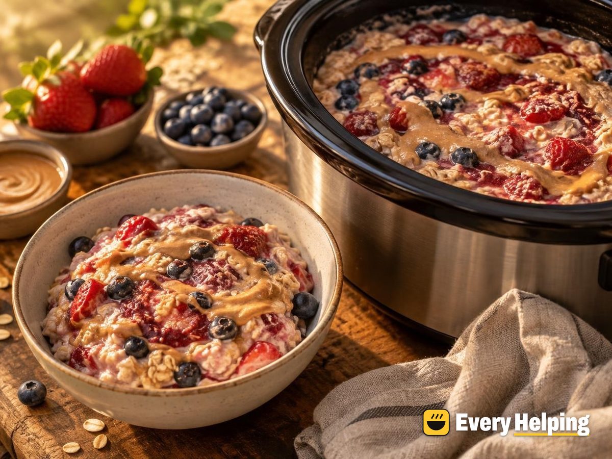 Slow-Cooker Strawberry Vanilla Oats with Almond Butter