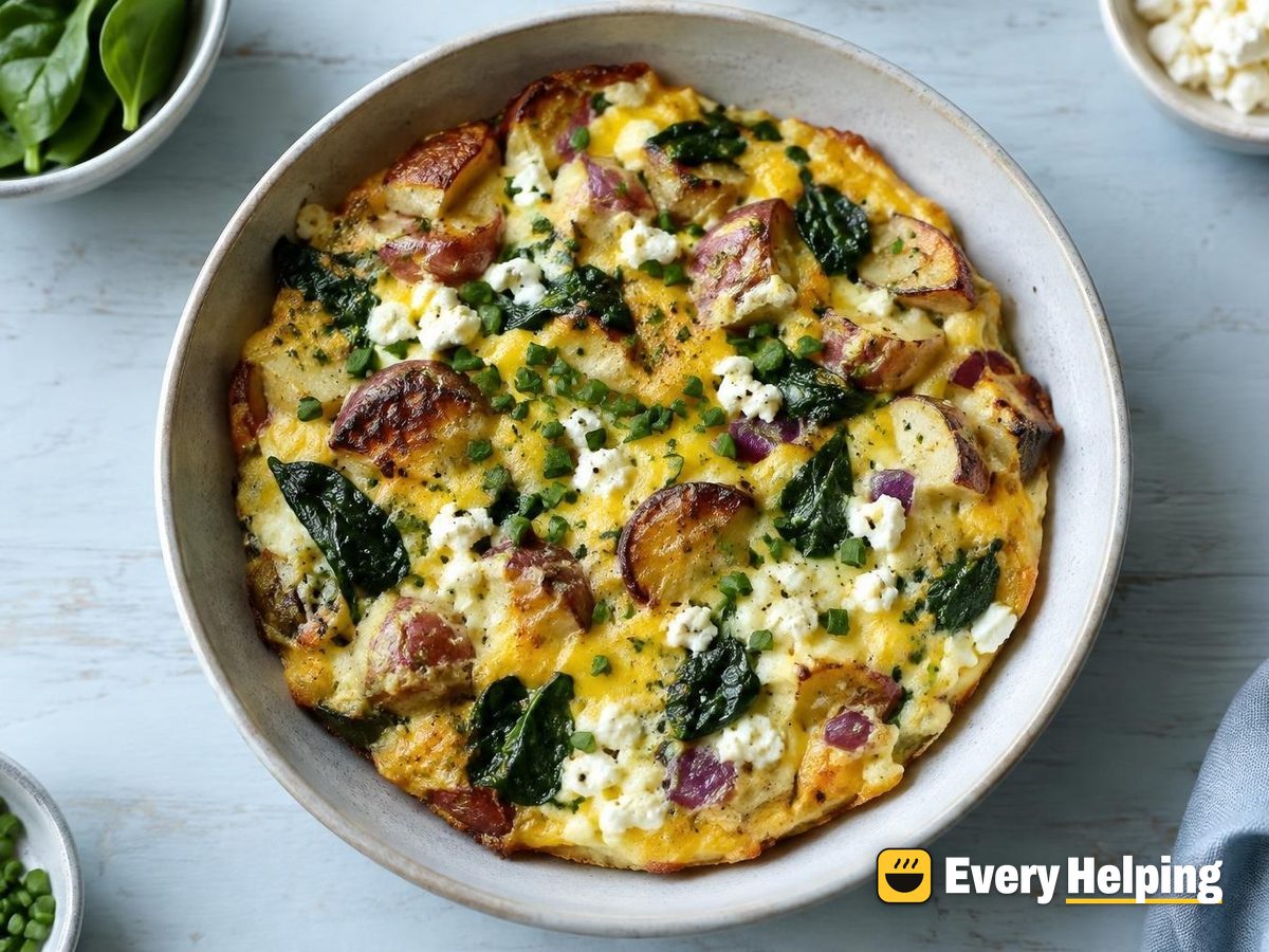 Feta Cheddar Potato Spinach Egg Bake