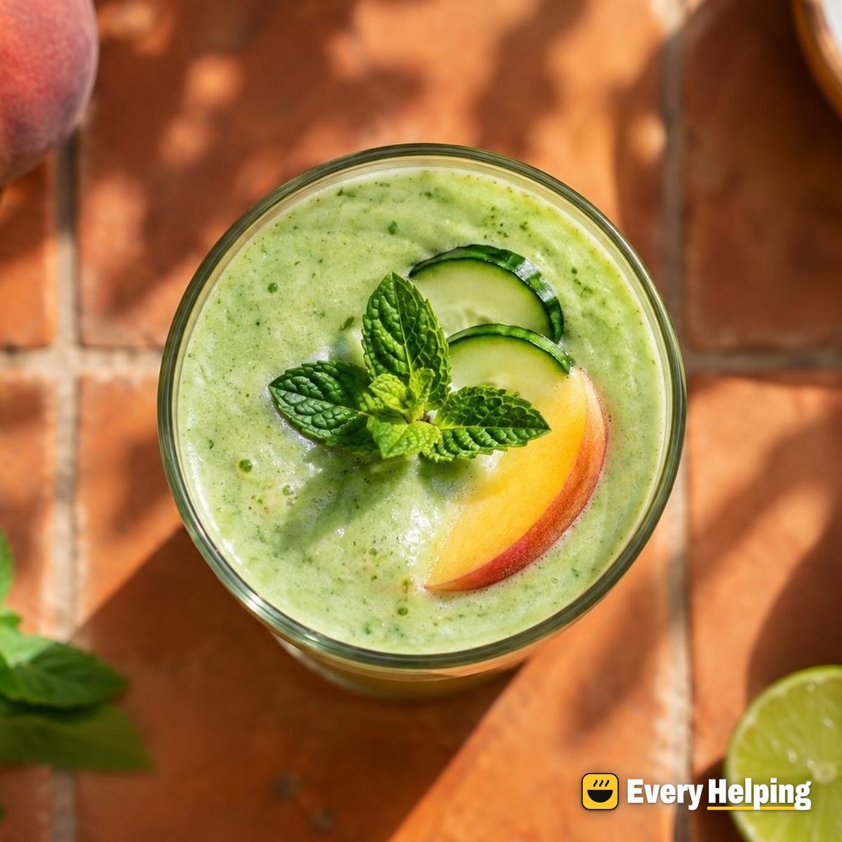 Peach Mint Cucumber Coconut Green Smoothie