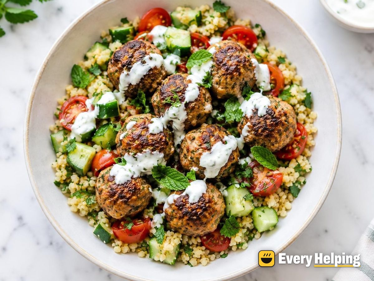 Air-Fryer Kofta Chicken Meatballs with Bulgur Salad