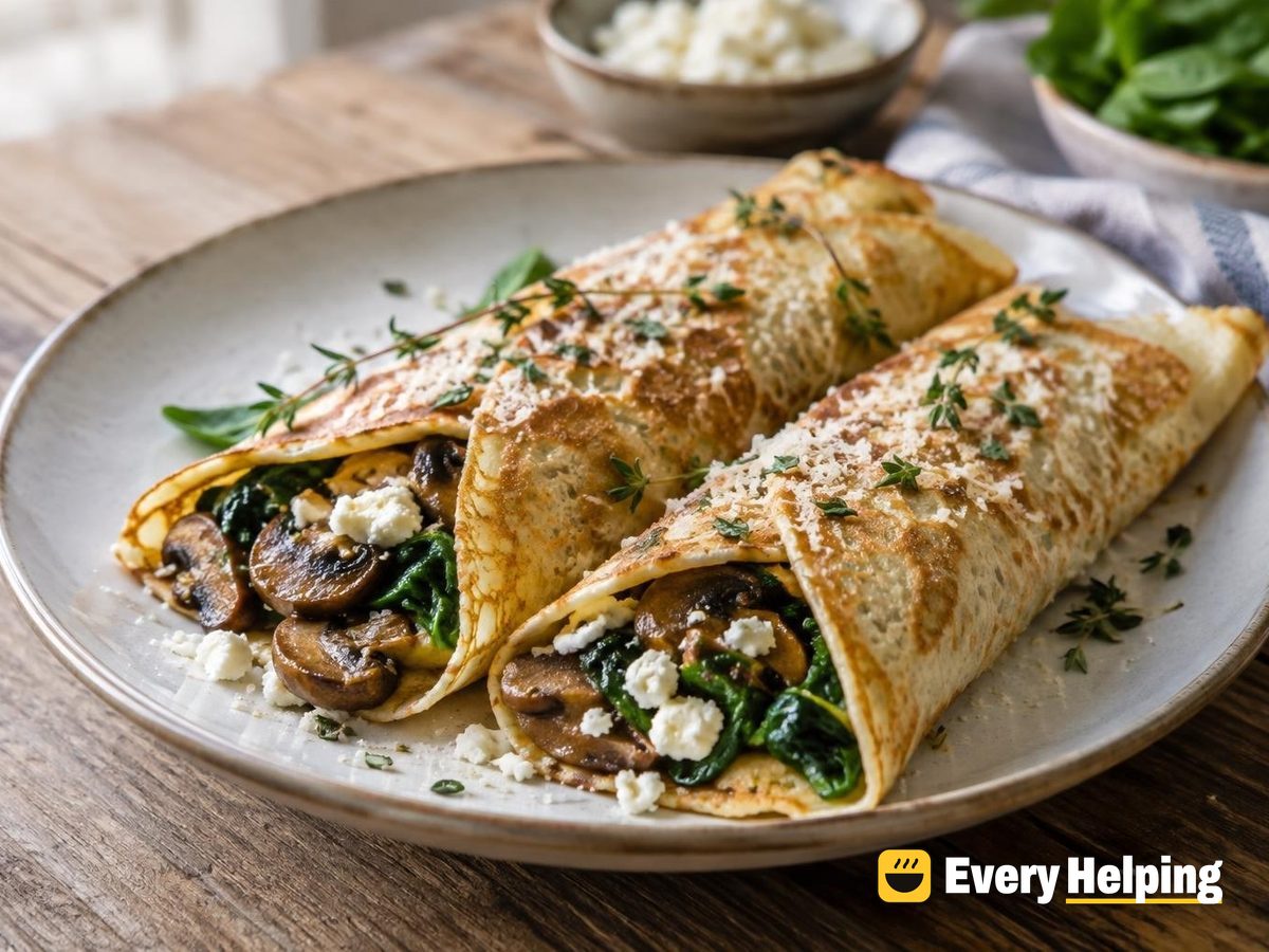 Oat Crêpes with Balsamic Mushrooms and Feta