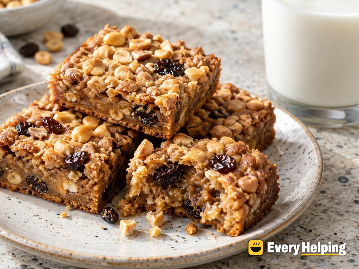 Peanut Butter Raisin Blondies with Peanut Crunch