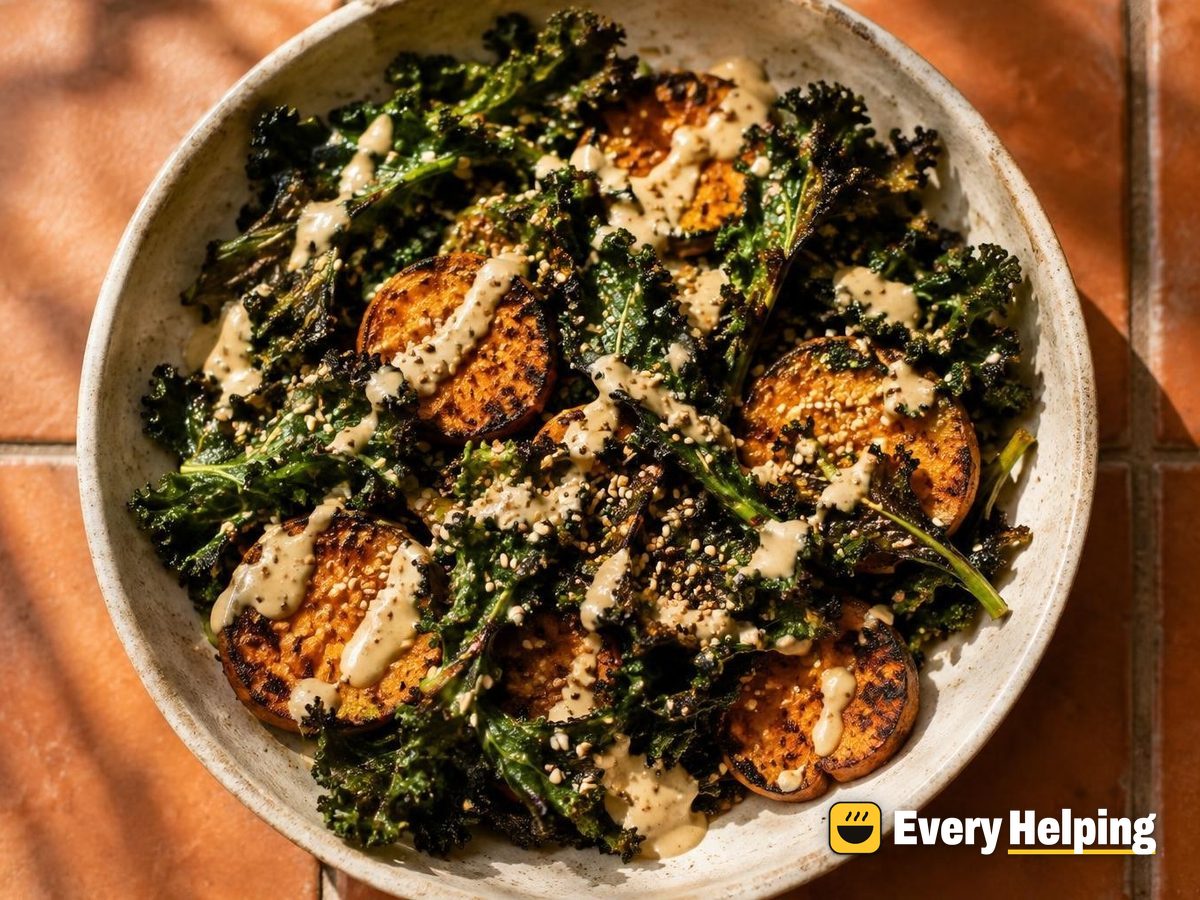 Grilled Kale with Ginger Sesame Tahini Drizzle