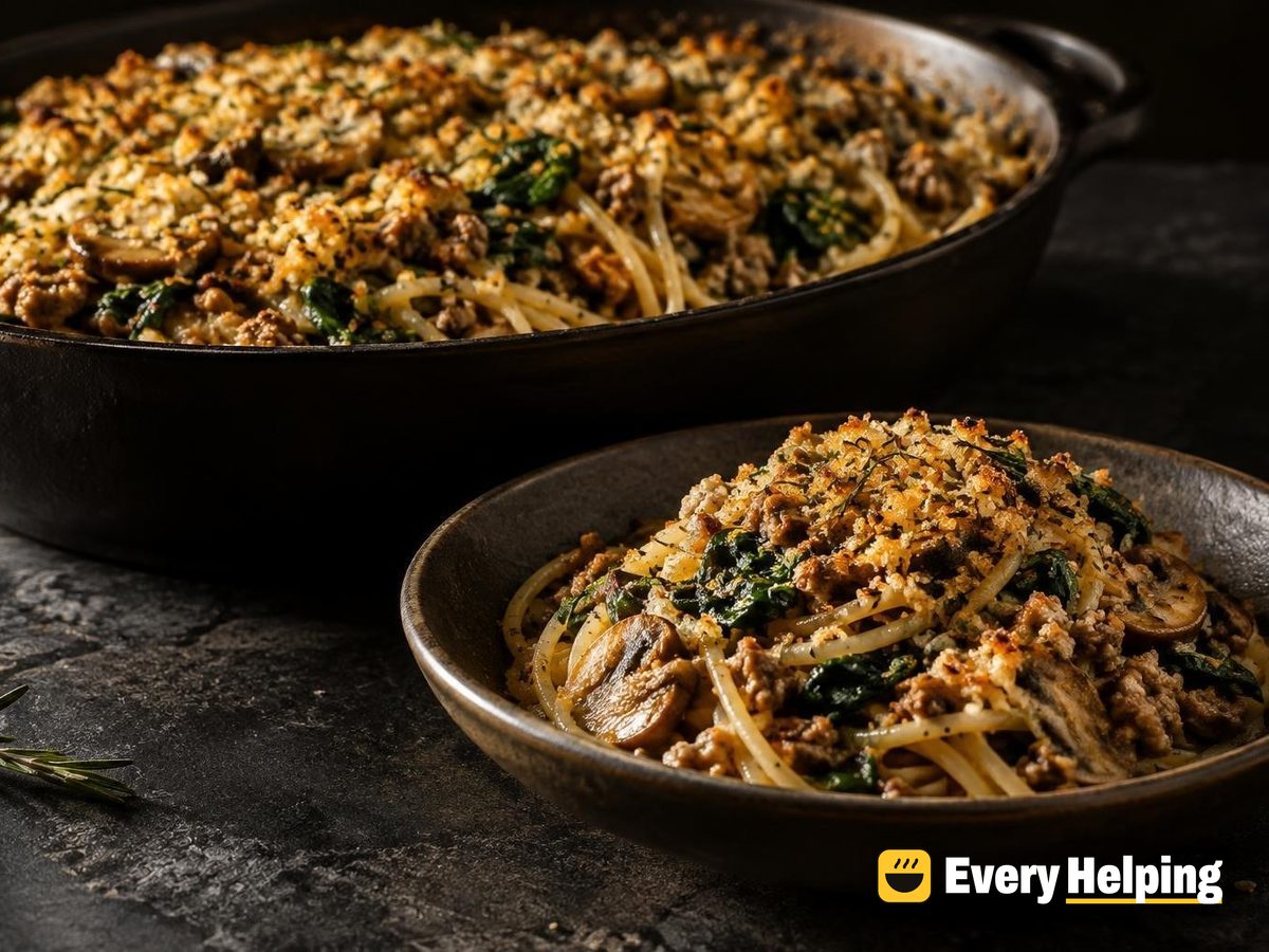 One-Pot Crispy Pork Spaghetti with Garlic Crumbs