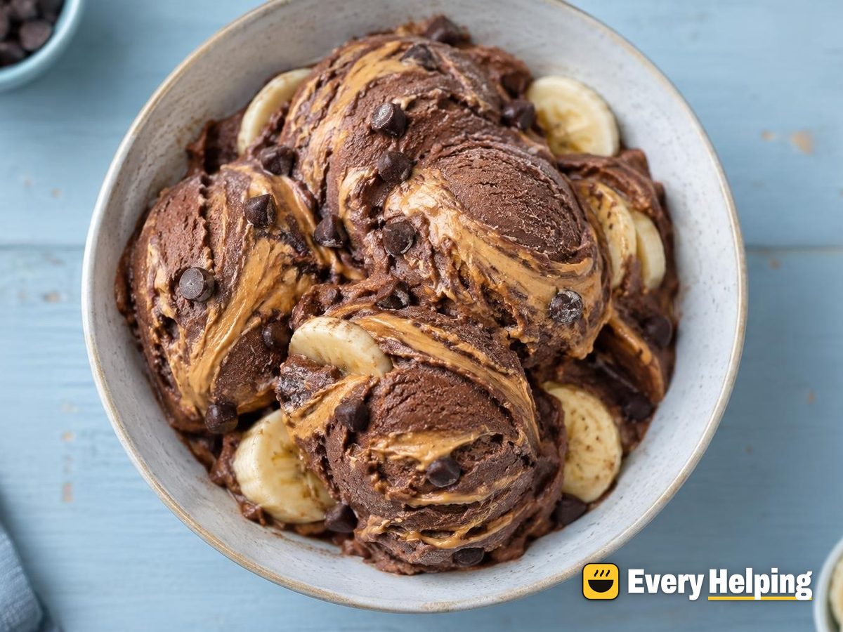 Chocolate Banana Frozen Yogurt with Peanut Swirl