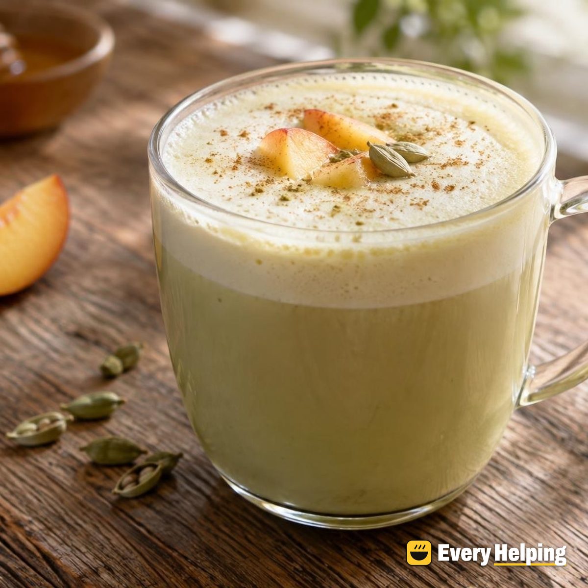 Cardamom Peach Green Tea Latte with Honey