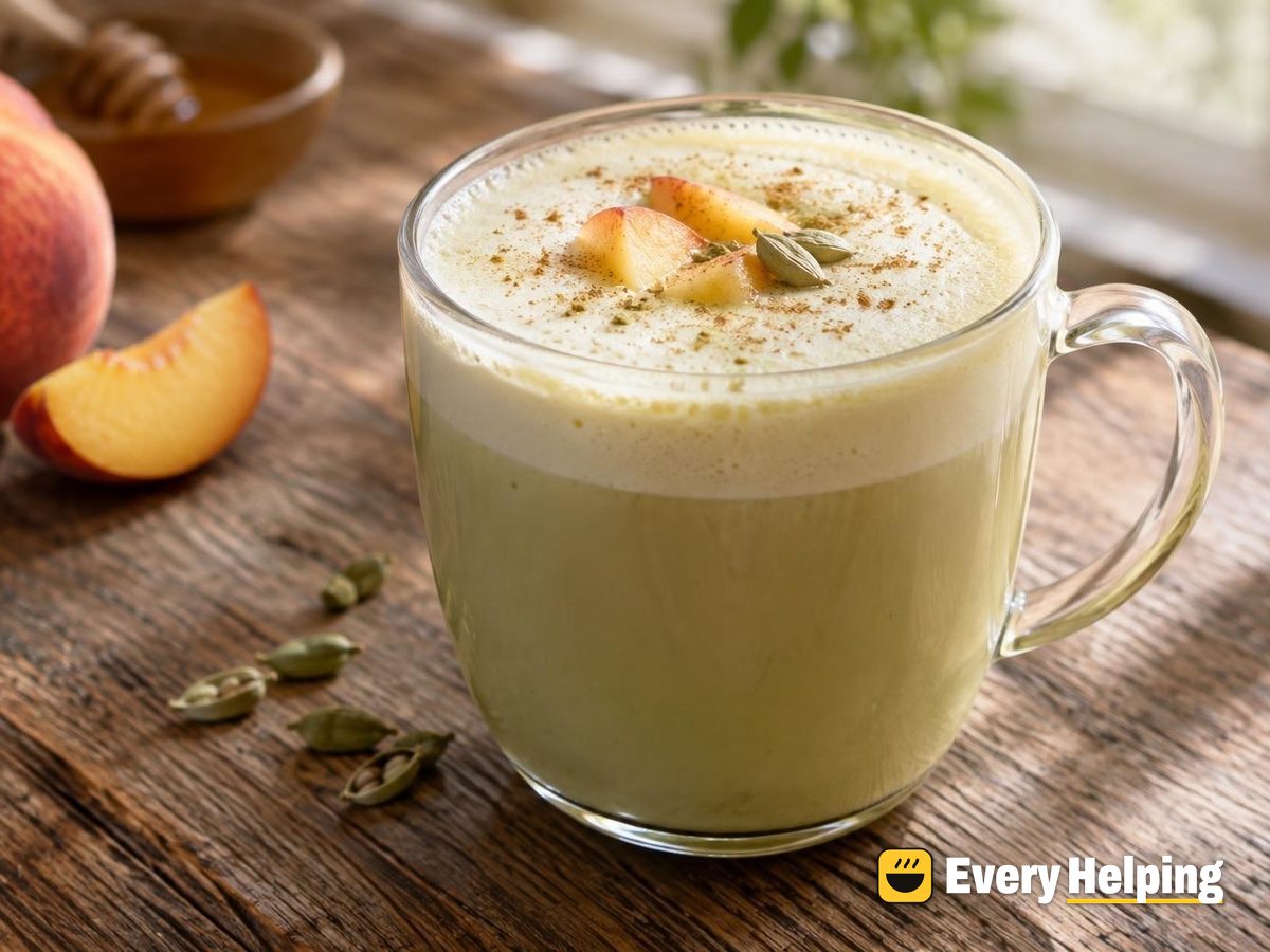 Cardamom Peach Green Tea Latte with Honey