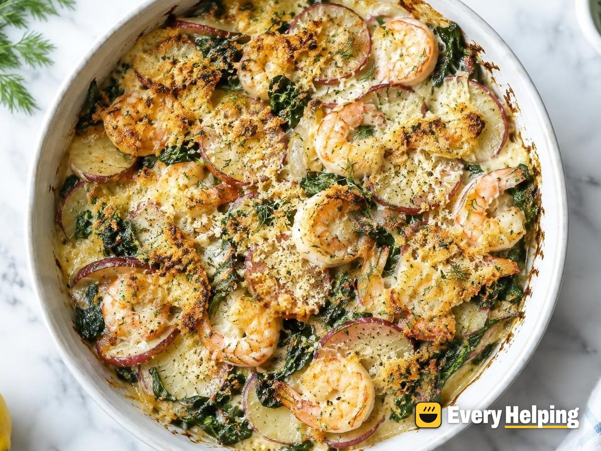 Garlicky Shrimp and Red Potato Gratin