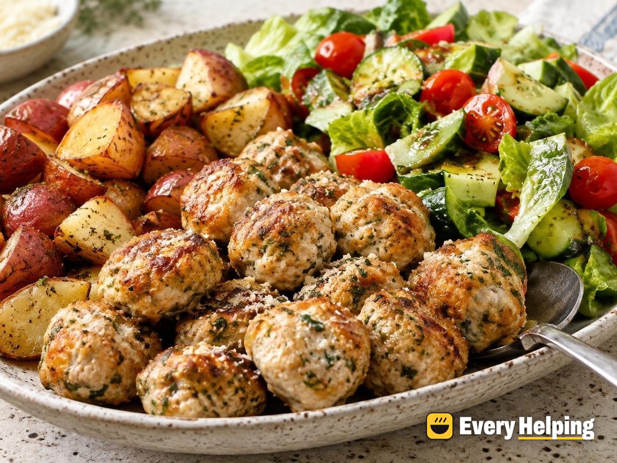 Oven-Baked Italian Chicken Meatballs with Arugula-Style Salad