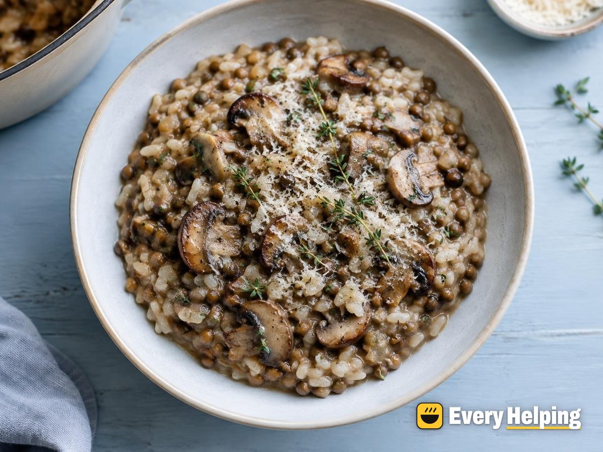Brown Lentil Mushroom Risotto with Thyme