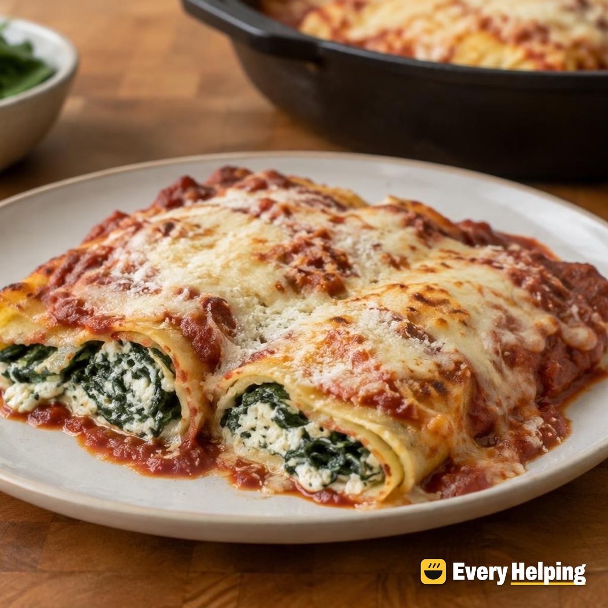 Baked Spinach Ricotta Crêpes in Marinara
