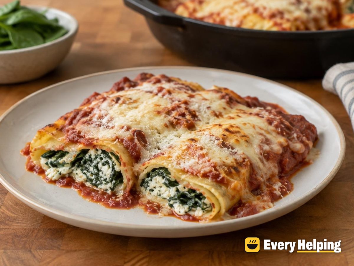 Baked Spinach Ricotta Crêpes in Marinara