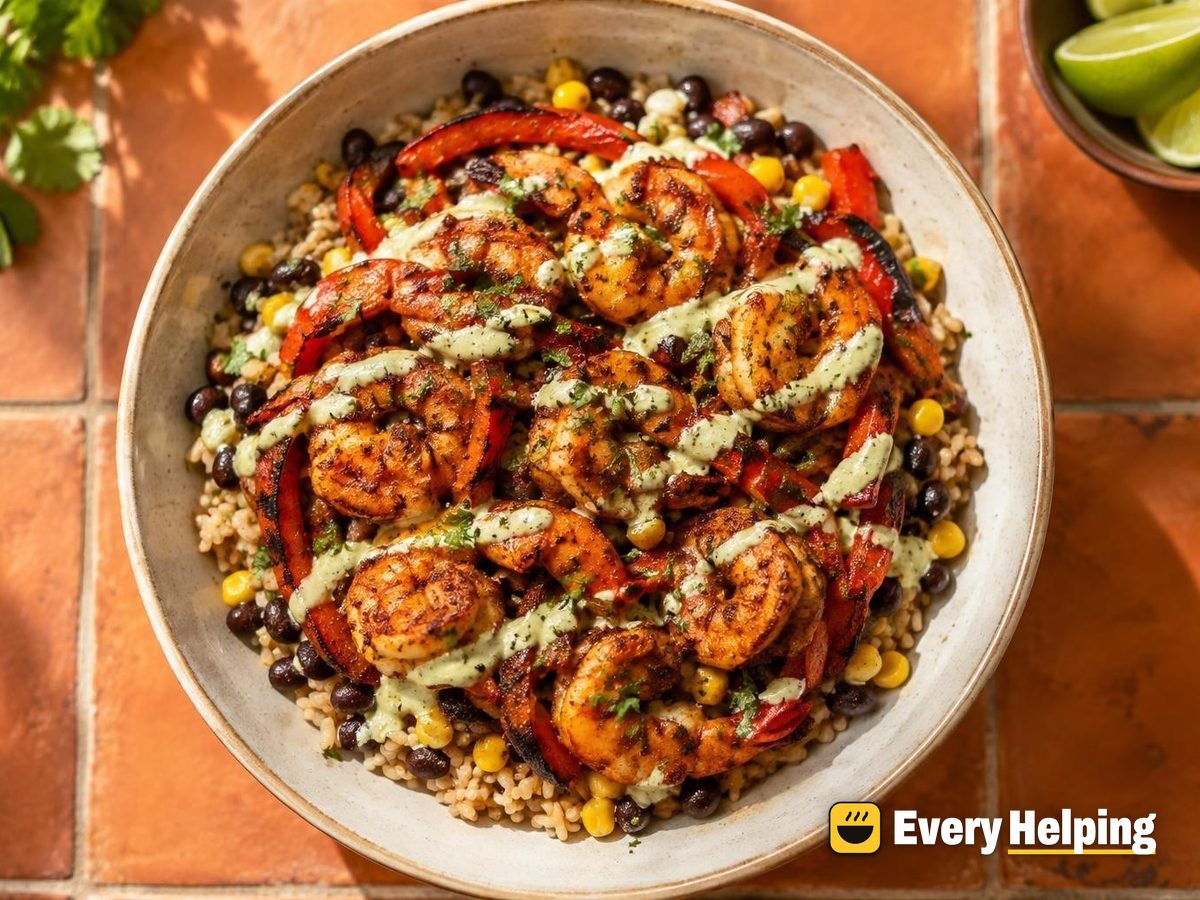 Chipotle-Style Shrimp Fajita Bowls with Lime Tahini