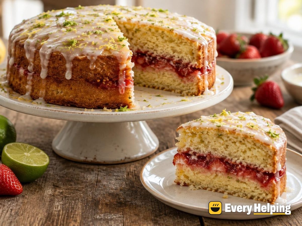 Lime Ricotta Snack Cake with Strawberry Layer