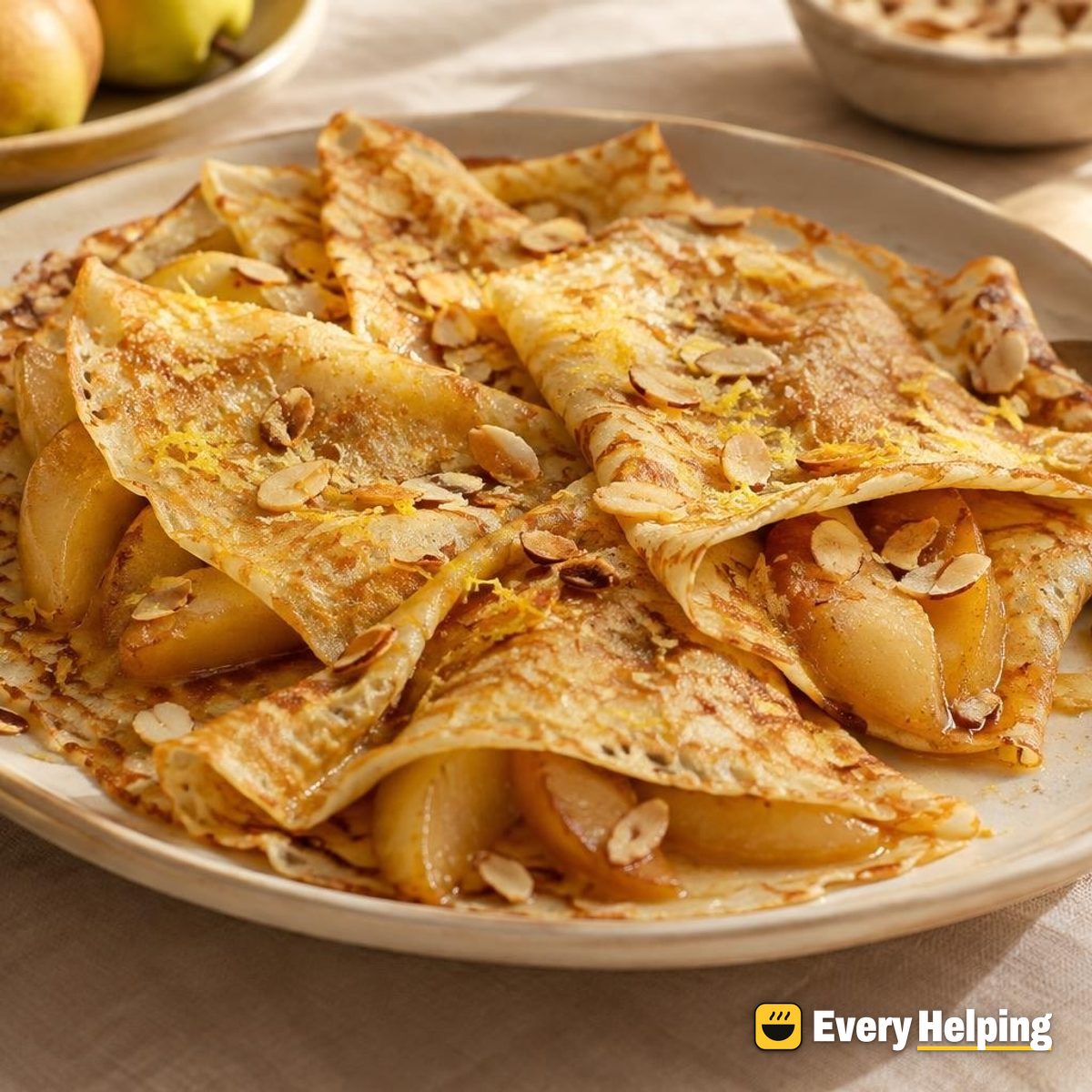 Lemon Sugar Crêpes with Sautéed Pears and Almonds