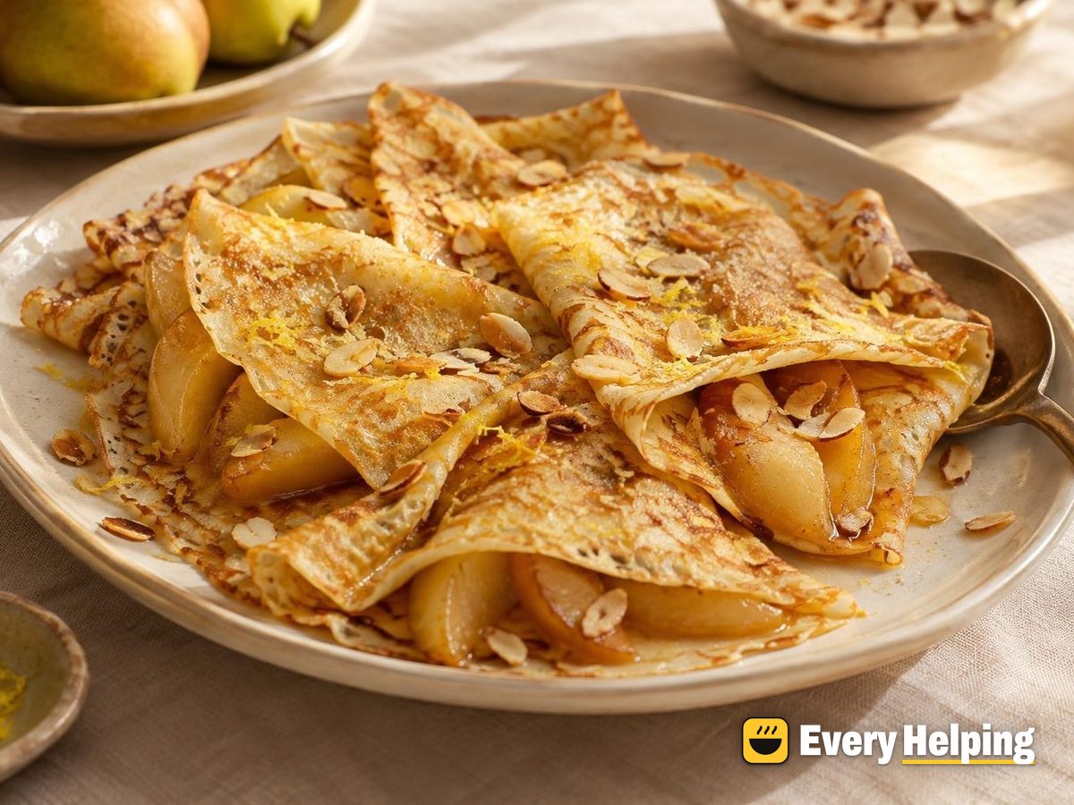Lemon Sugar Crêpes with Sautéed Pears and Almonds