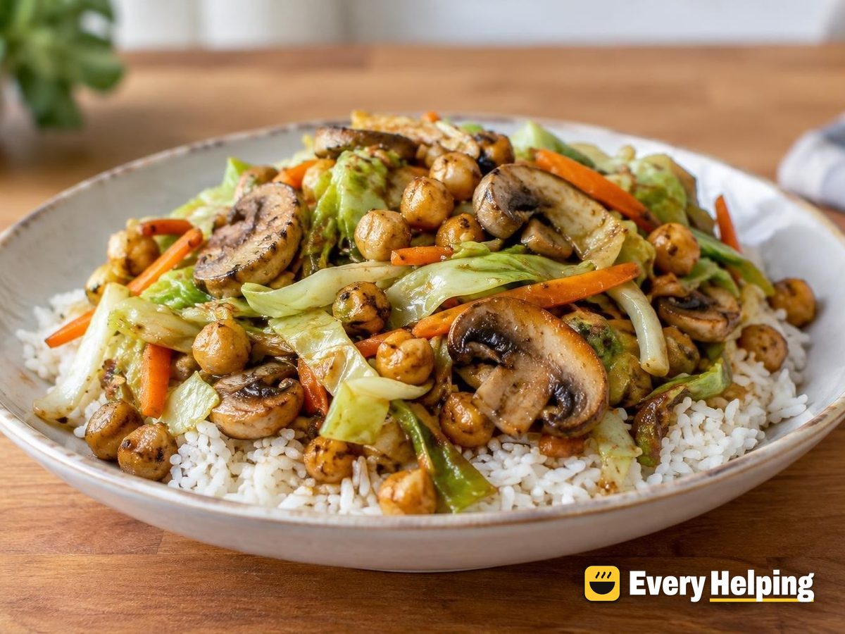 Ginger Garlic Chickpea, Cabbage and Mushroom Stir-Fry