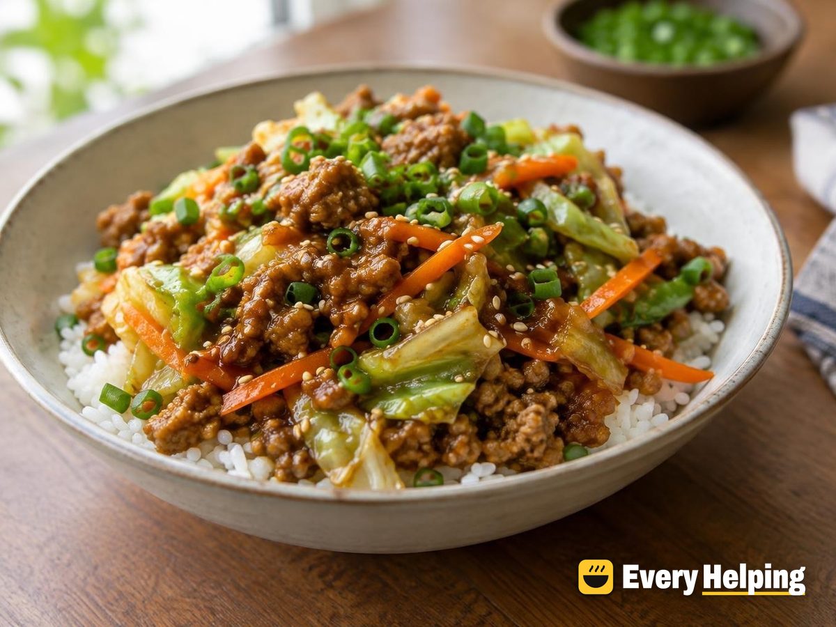 Ginger Pork and Cabbage Rice Bowls