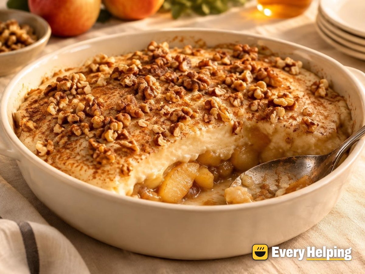 Spiced Apple Cinnamon Pudding with Toasted Walnuts