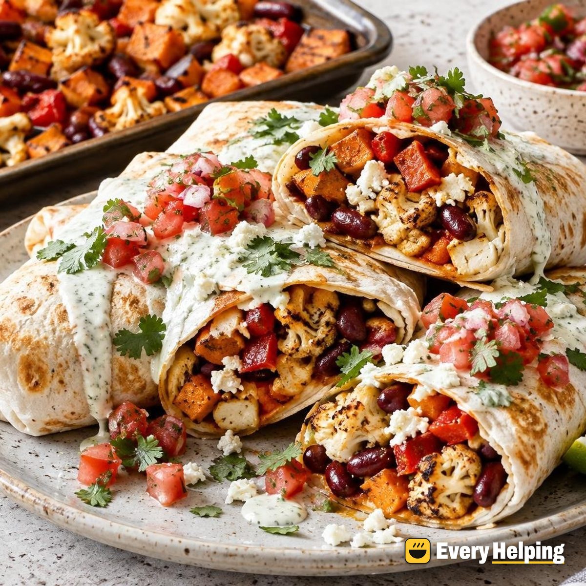 Roasted Sweet Potato and Cauliflower Burritos