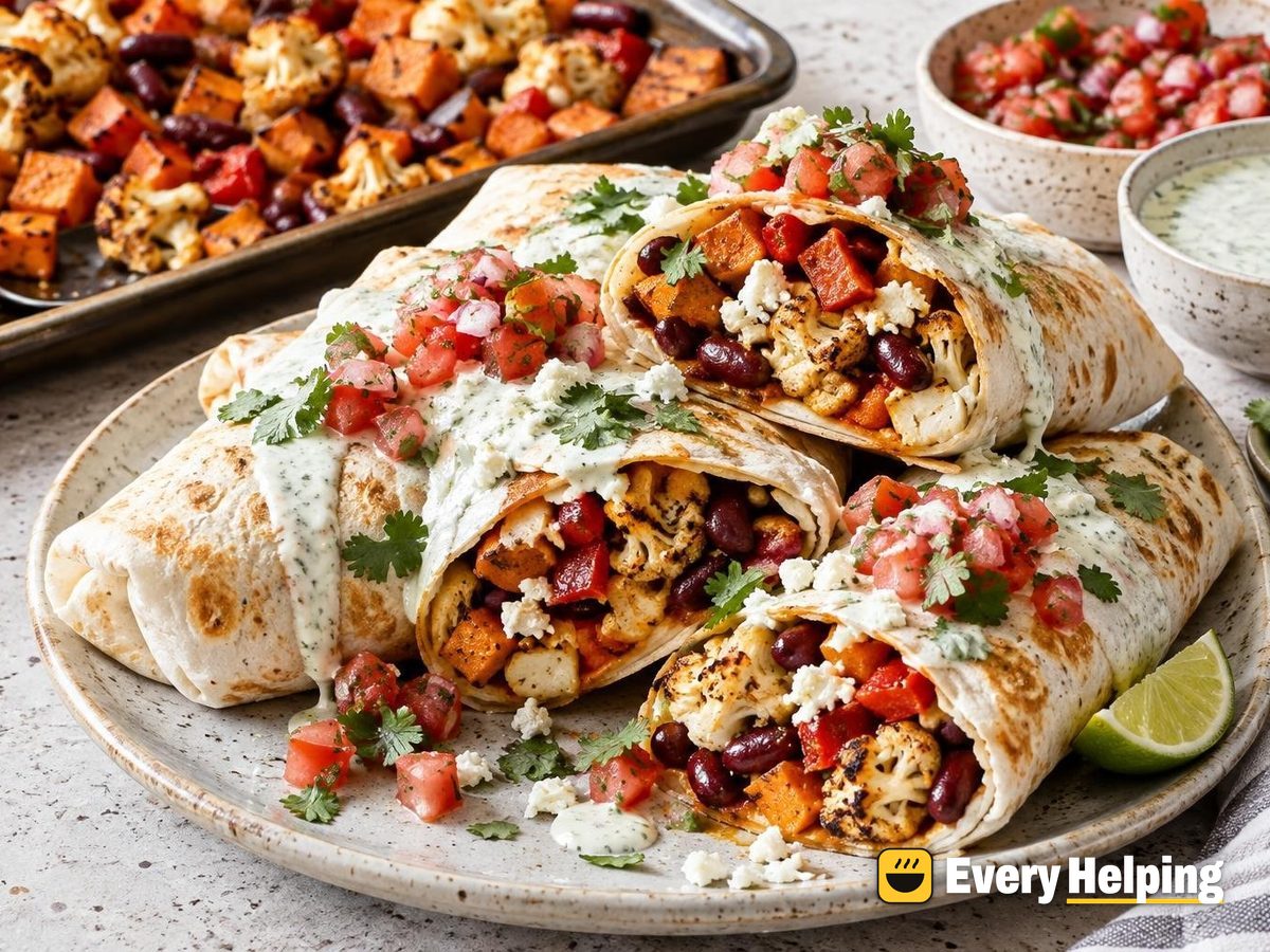 Roasted Sweet Potato and Cauliflower Burritos