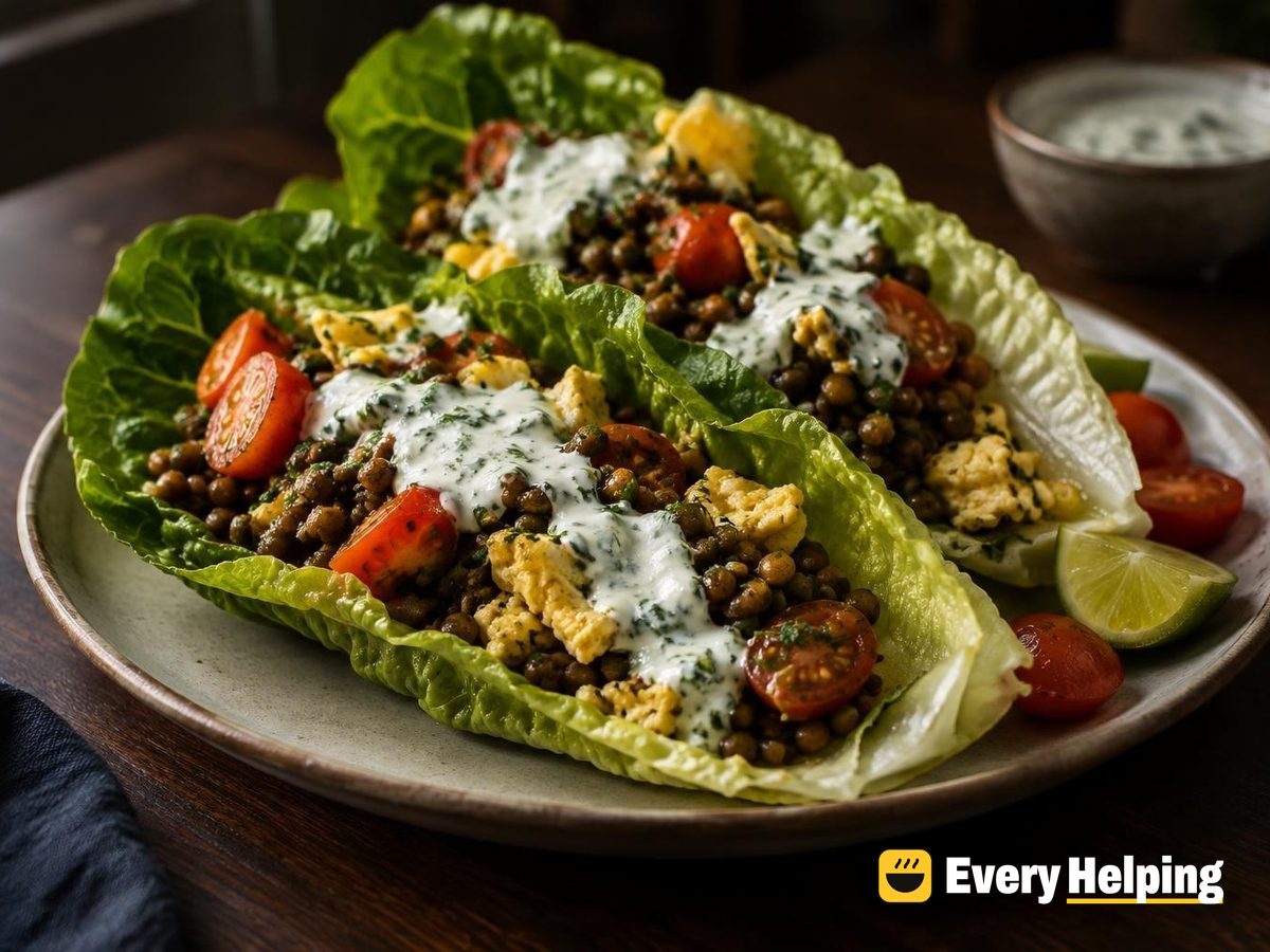 Spiced Lentil and Egg Breakfast Lettuce Wraps