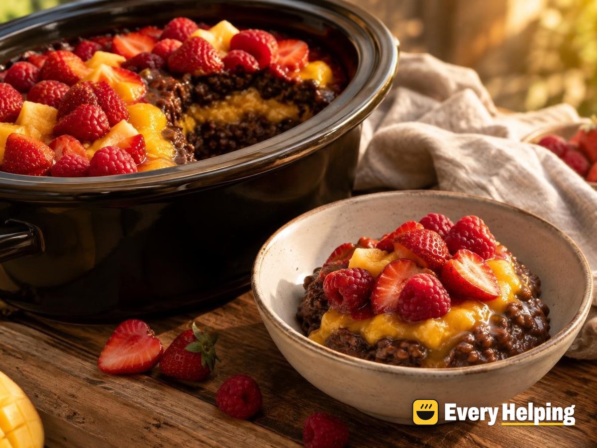 Slow-Cooker Chocolate Rice Pudding with Mango