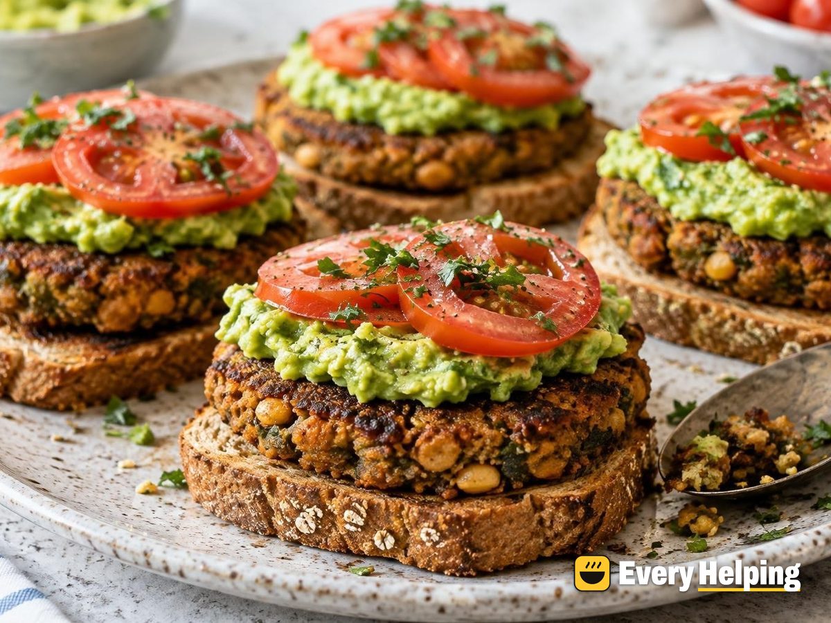 Crispy Chickpea-Lentil Burgers with Lemony Avocado