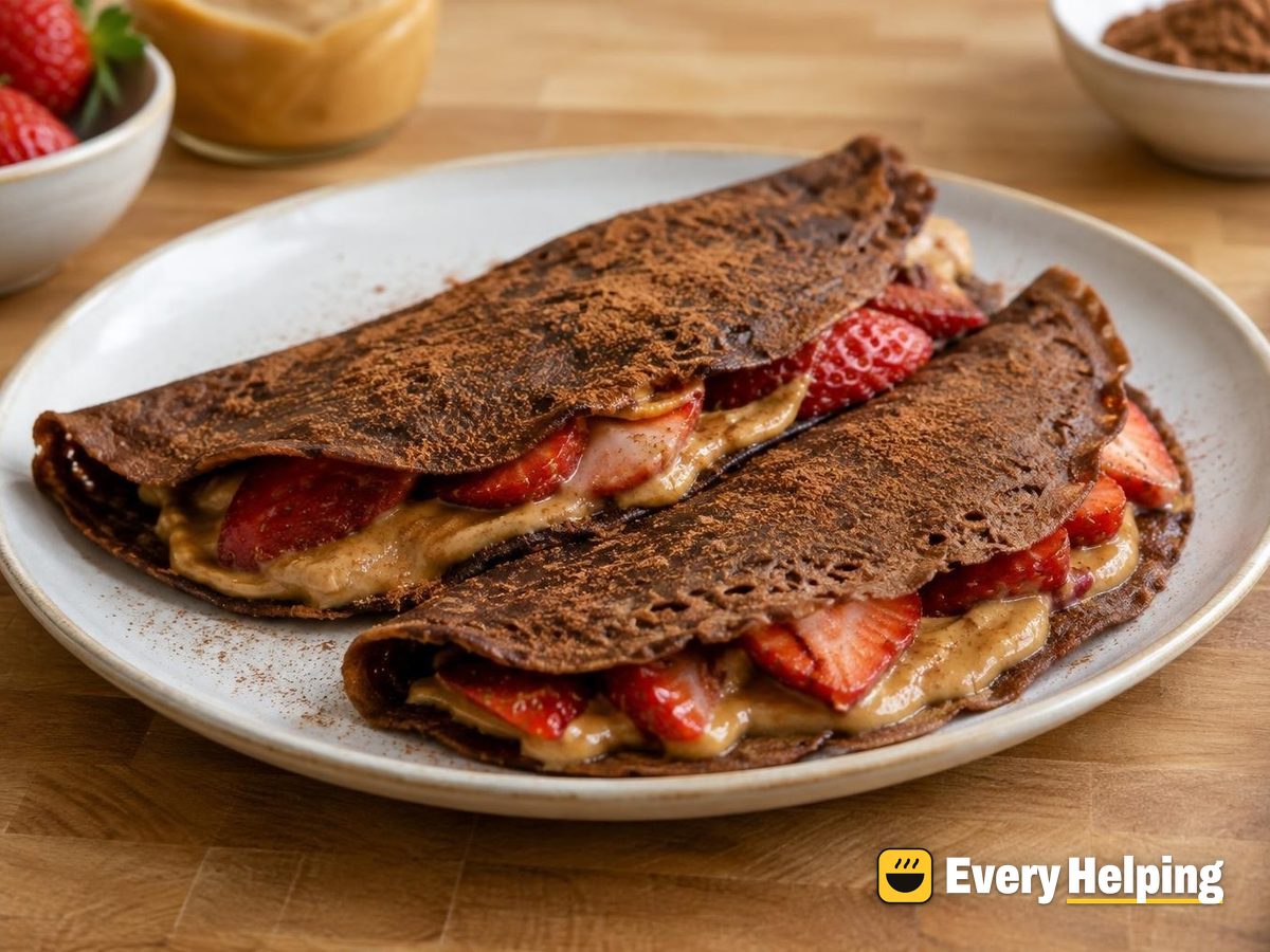 Thin Cocoa Crêpes with Peanut Butter and Strawberries