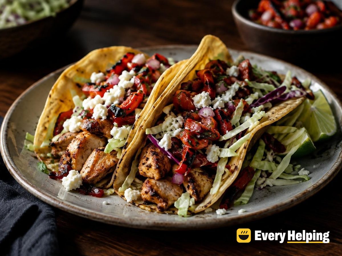Chicken Thigh Soft Tacos with Roasted Pepper Salsa
