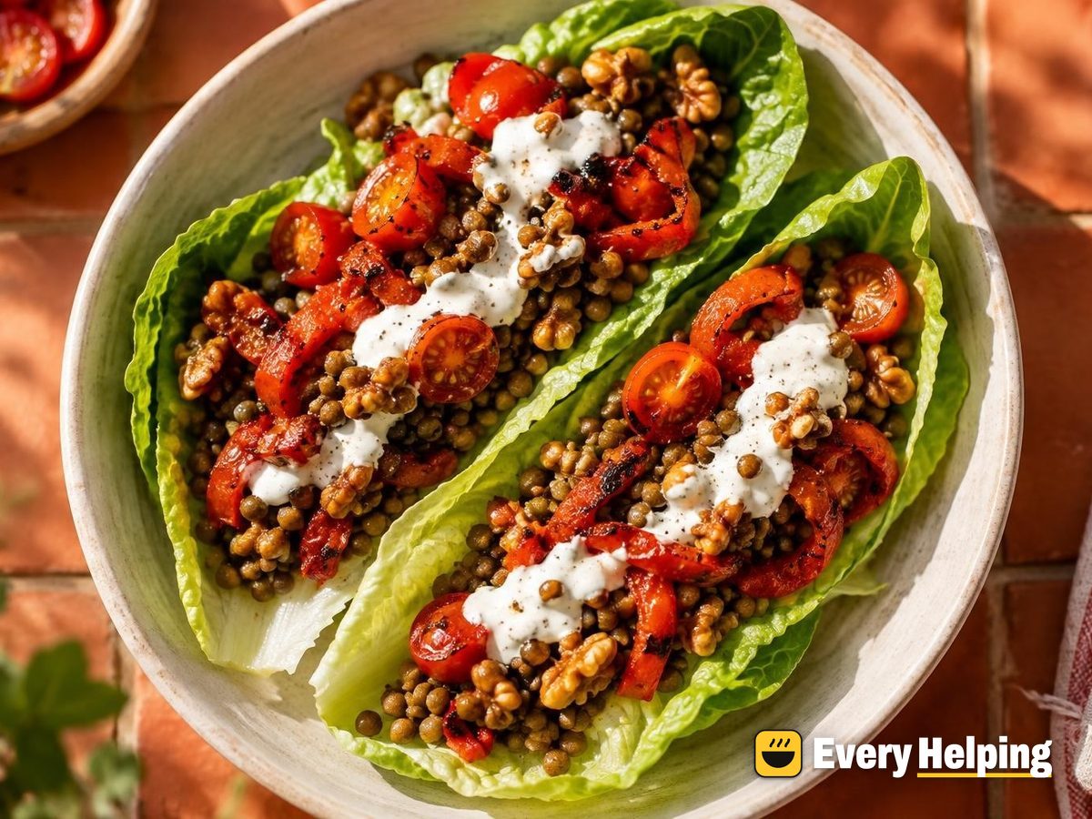 Spiced Lentil Walnut Lettuce Wraps