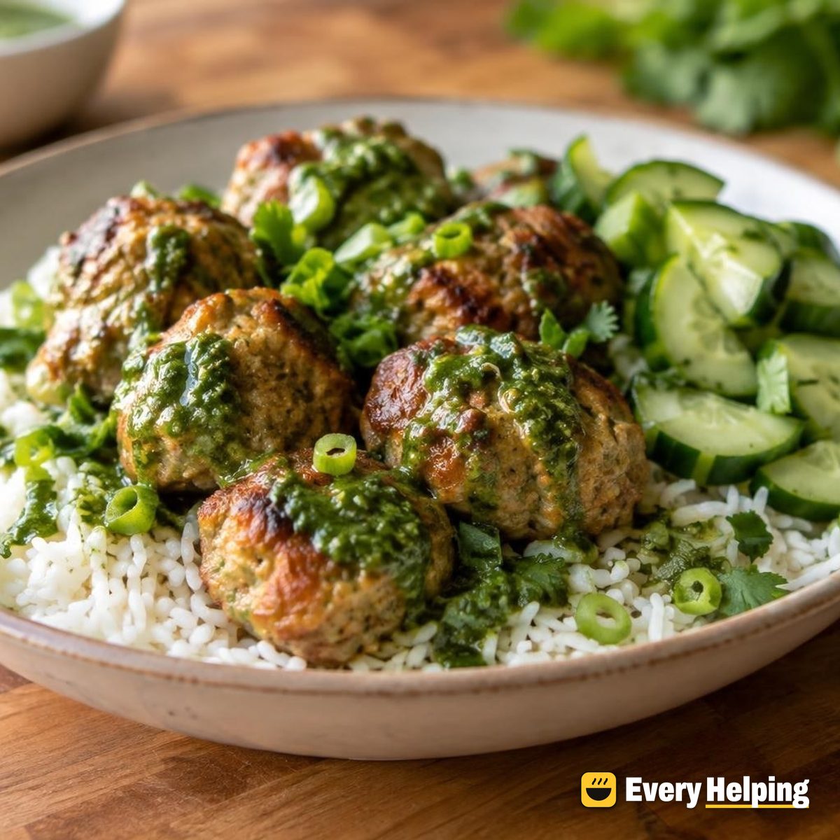 Lemongrass-Style Pork Meatballs with Mint-Cilantro Sauce