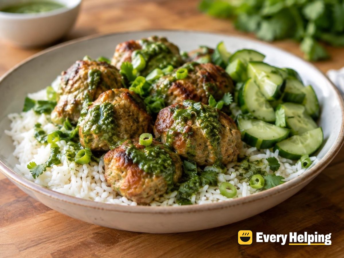 Lemongrass-Style Pork Meatballs with Mint-Cilantro Sauce