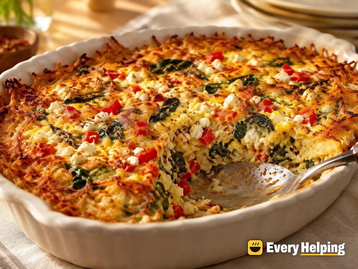 Crispy Hash Brown Spinach Pepper Egg Bake