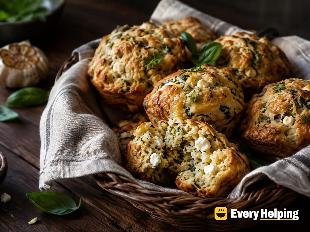 Roasted Garlic Feta Muffins with Basil