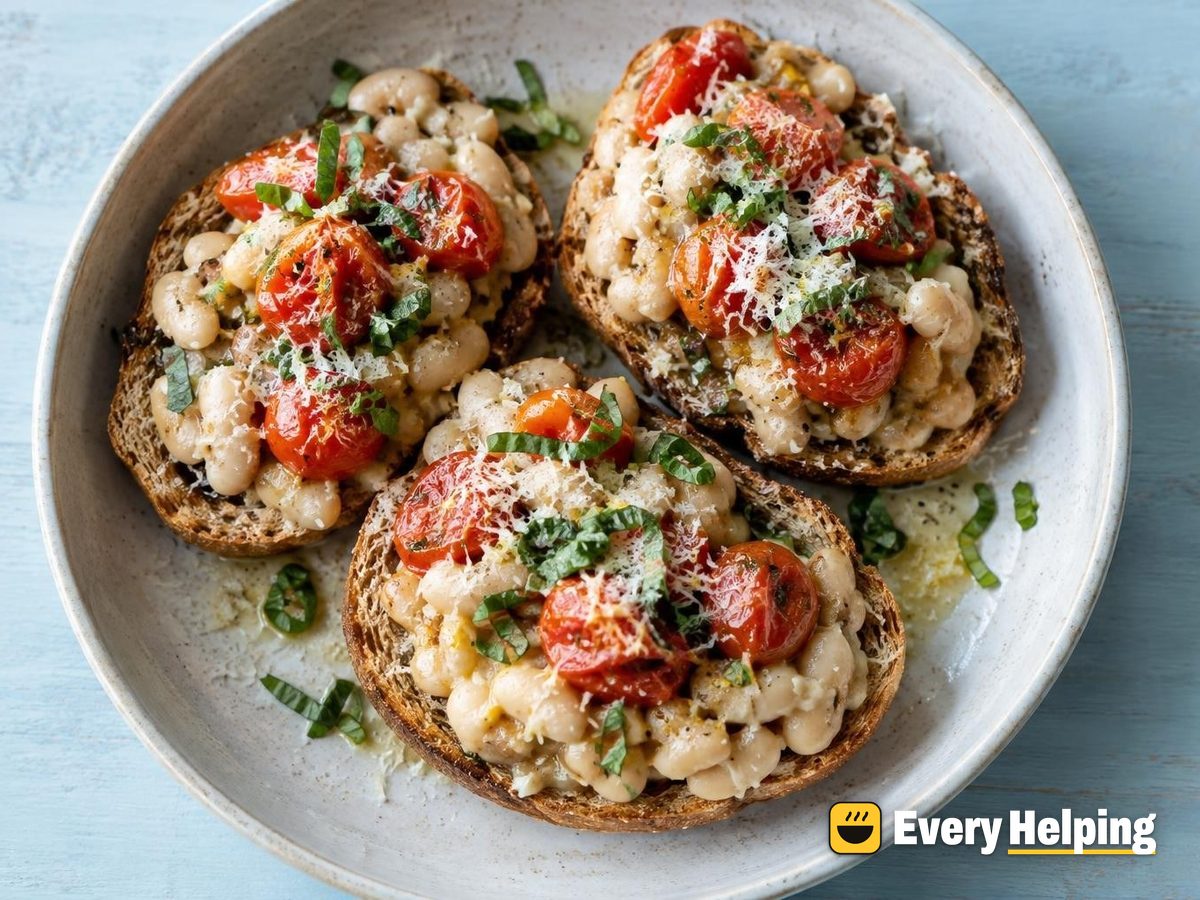Smashed White Bean and Tomato Open Rolls