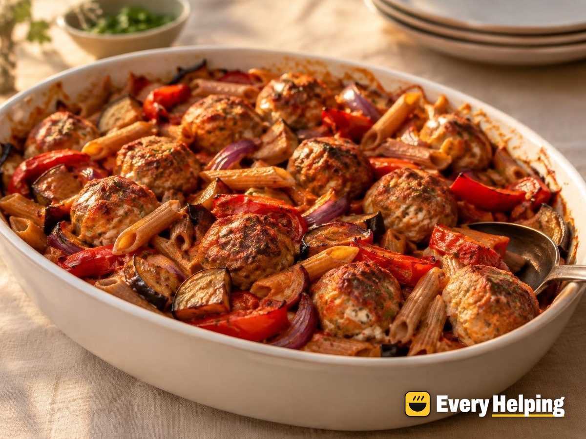 Smoky Paprika Pork Meatballs with Roasted Pepper Pasta