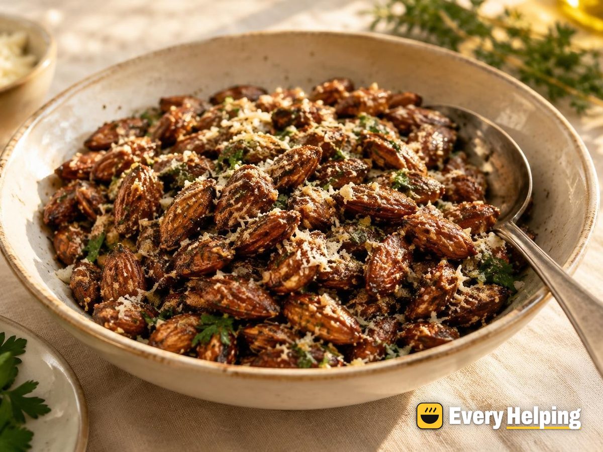 Garlic Herb Roasted Almonds with Parmesan