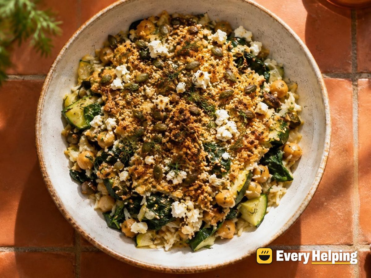 Lemon-Dill Chickpea and Rice Breakfast Bake