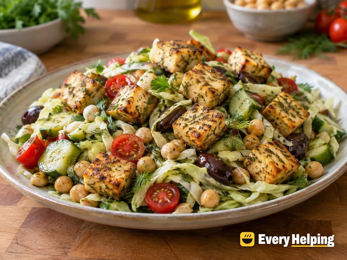 Crispy Oregano Tofu Cabbage Salad with Herbs