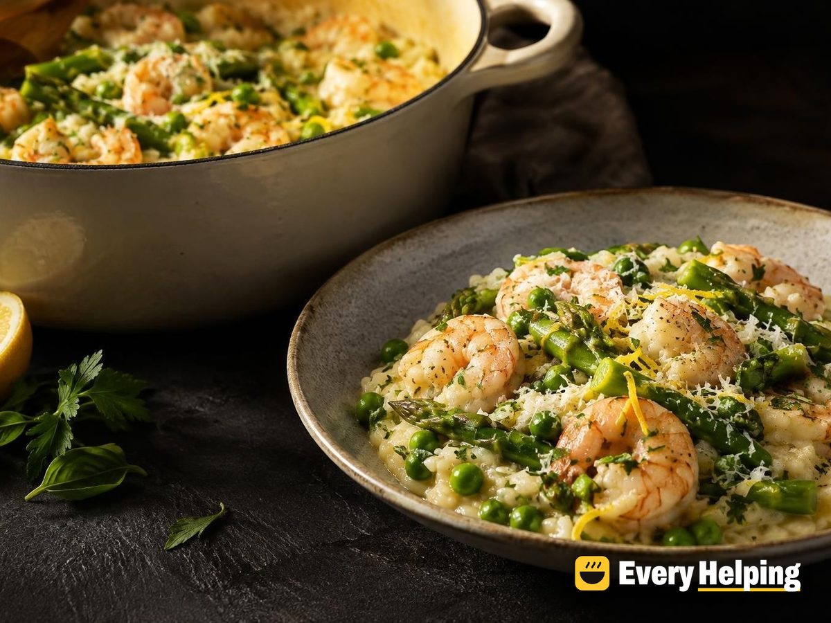 Lemon-Herb Shrimp Risotto with Asparagus and Peas