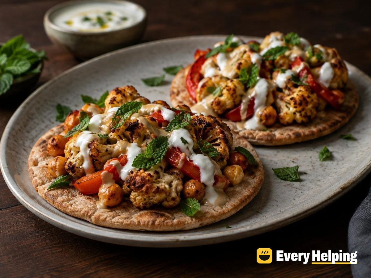Roasted Cauliflower and Chickpea Pita Toasts