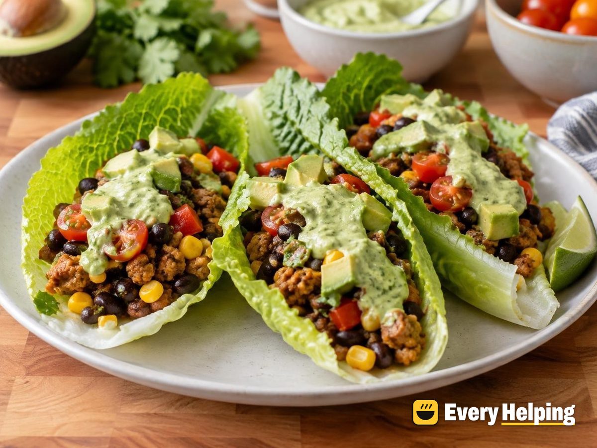 Chipotle-Style Turkey Lettuce Wraps with Avocado Sauce