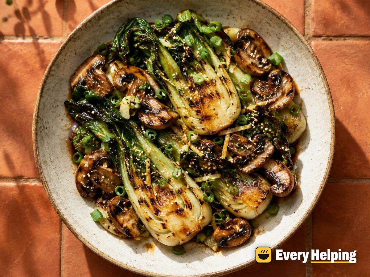 Grilled Ginger Sesame Bok Choy and Mushrooms