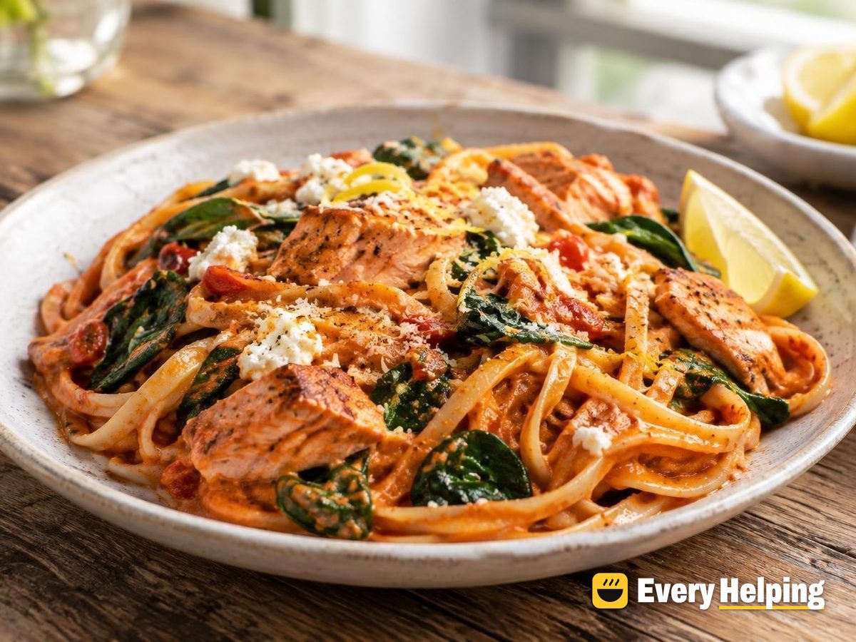 Salmon Linguine with Roasted Red Pepper Sauce