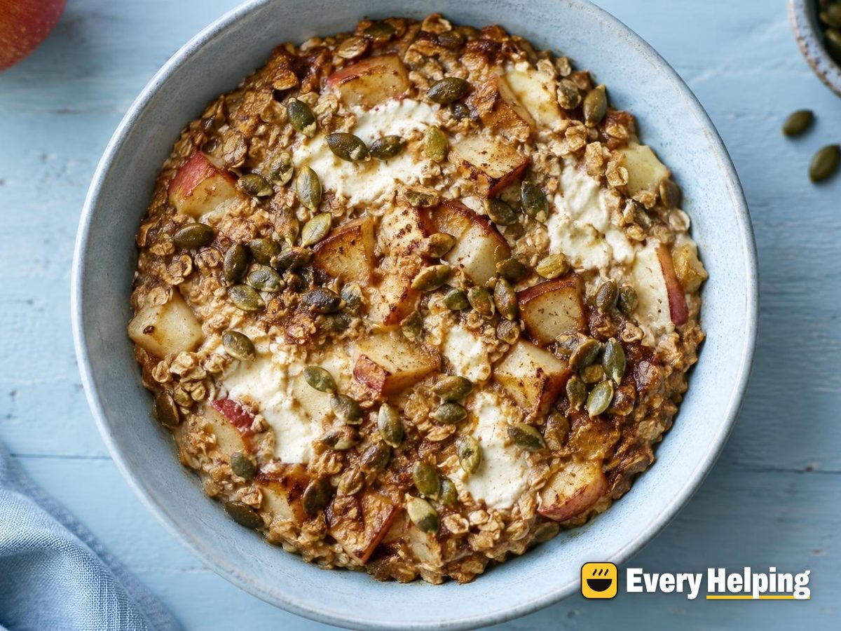 Apple Pie Baked Oatmeal with Ricotta Swirl