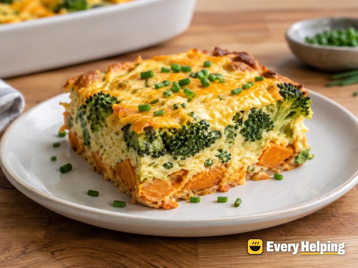 Broccoli Cheddar Chive Egg Bake with Sweet Potato