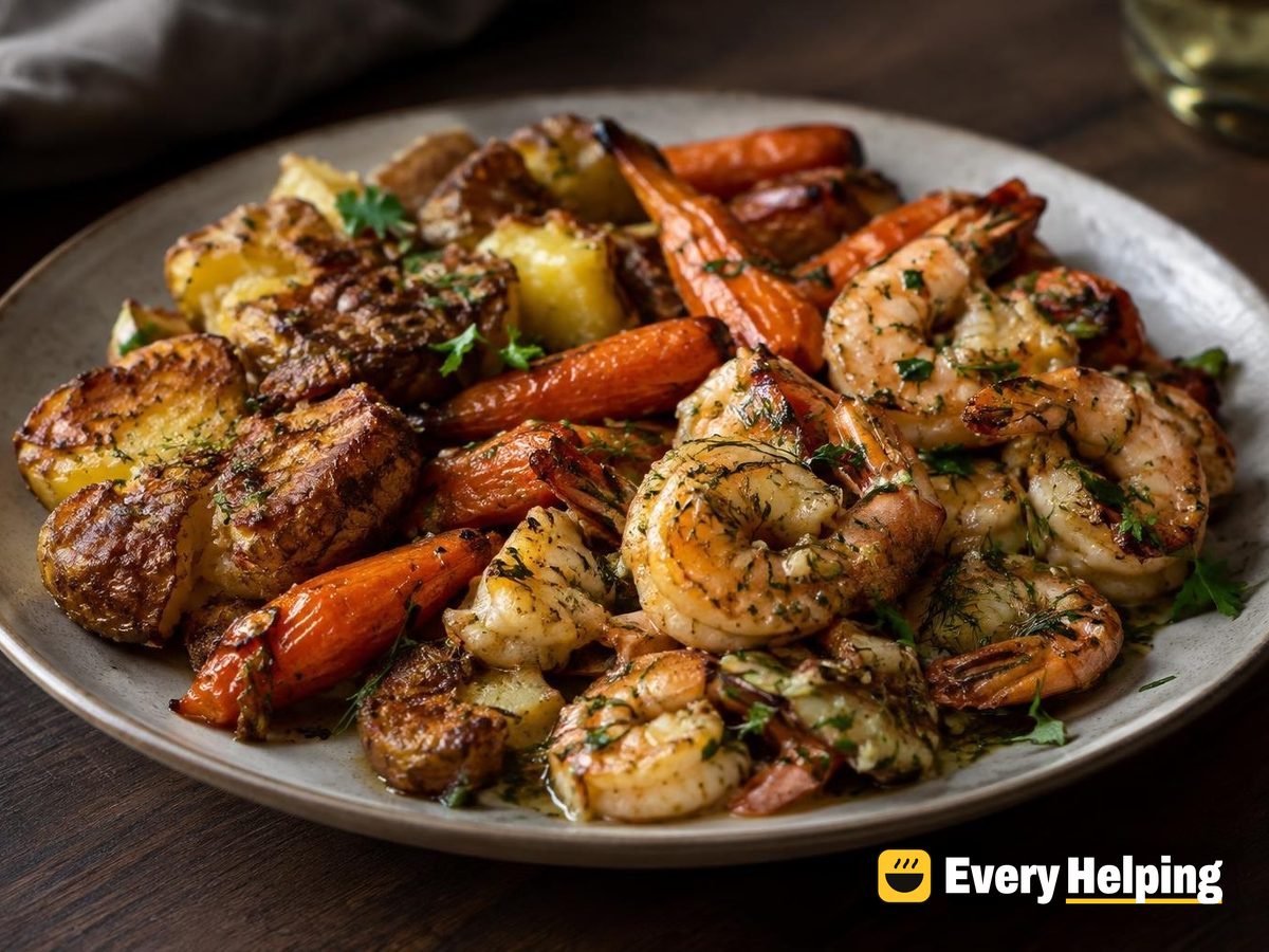 Garlic Butter Shrimp with Crispy Smashed Potatoes
